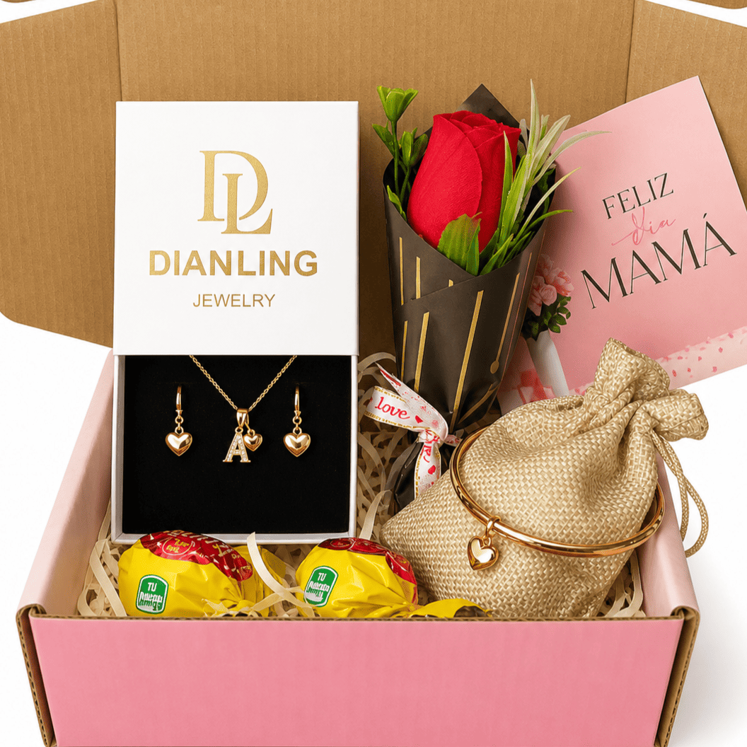 ✨SET CORAZON COLLAR LETRA + ARETE Y PULSERA ORO ROSA 18 KILATES❤️